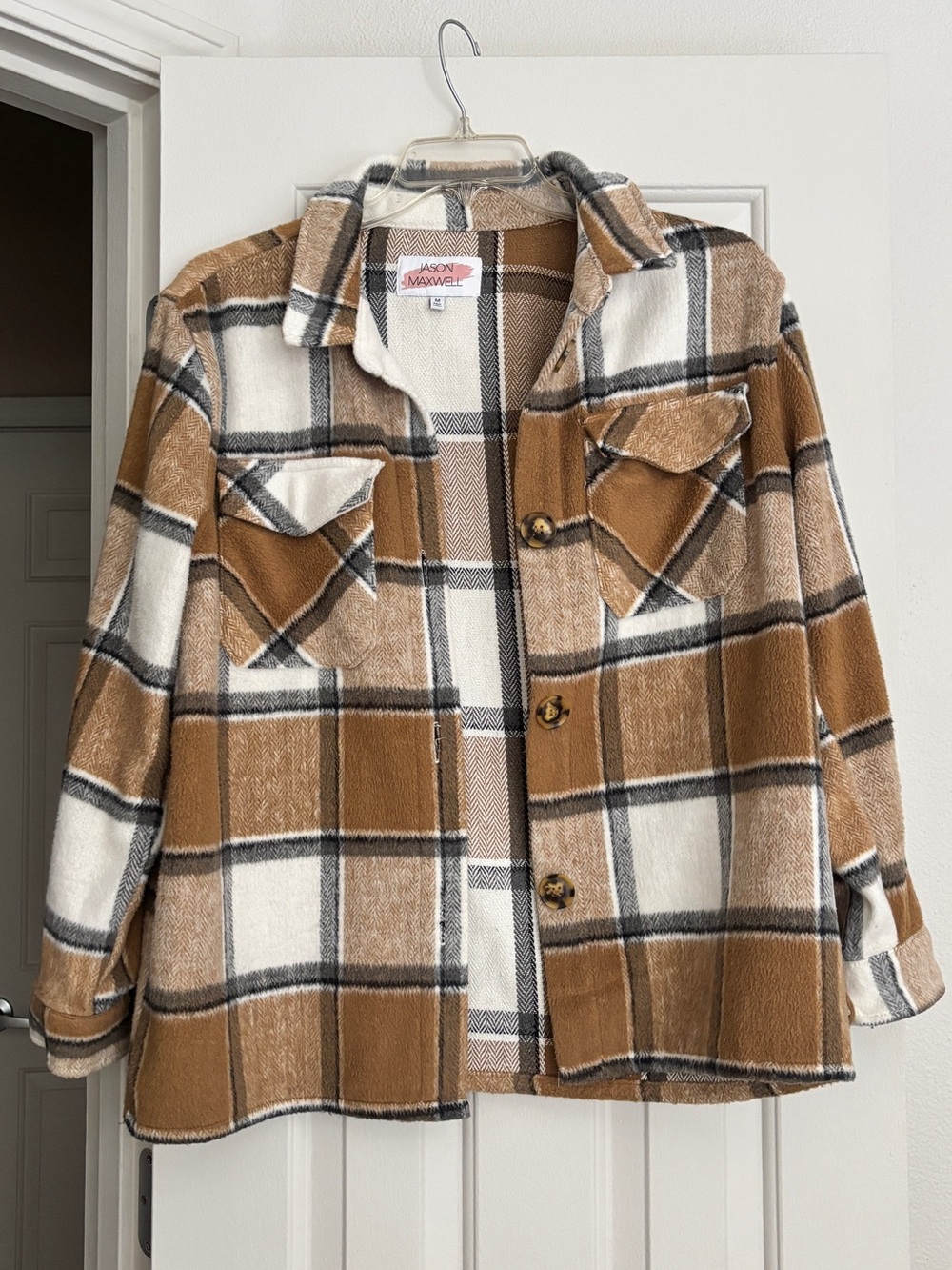 Jason Maxwell Ladies Brown Plaid Shacket Jacket Size M